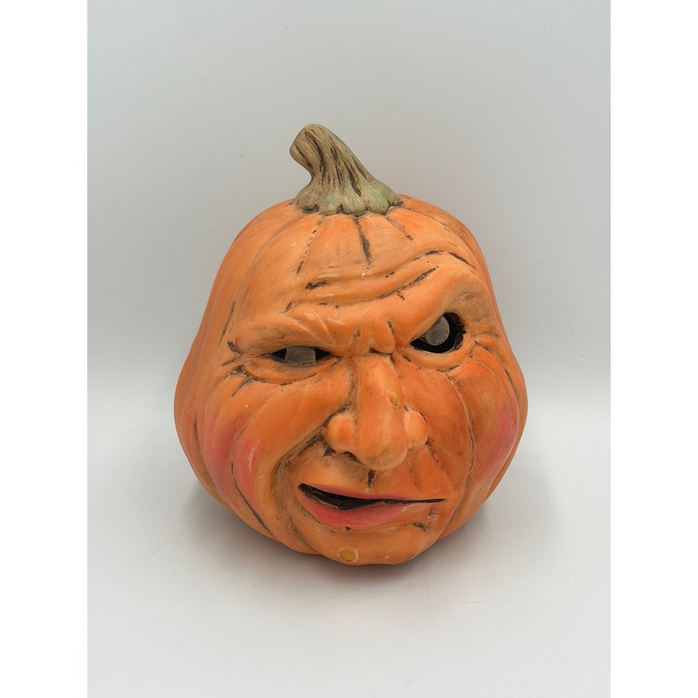 Vintage 1980s Ceramic Jack O Lantern Pumpkin Face Halloween Decor 6.5"